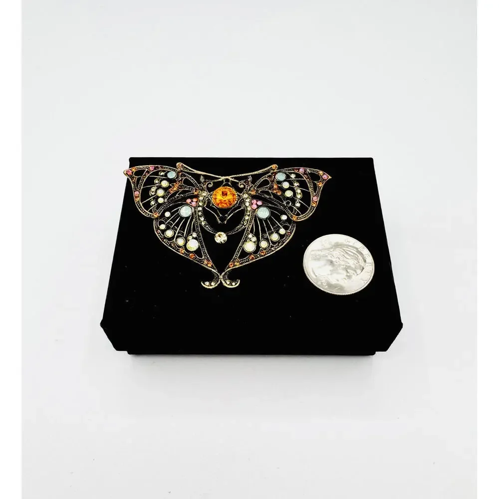Retro Orchard Design multi color crystal with marcasite butterfly brooch